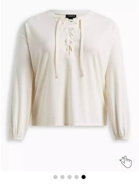 torrid Ivory Ribbed Lace-Up V-Neck Tunic Top